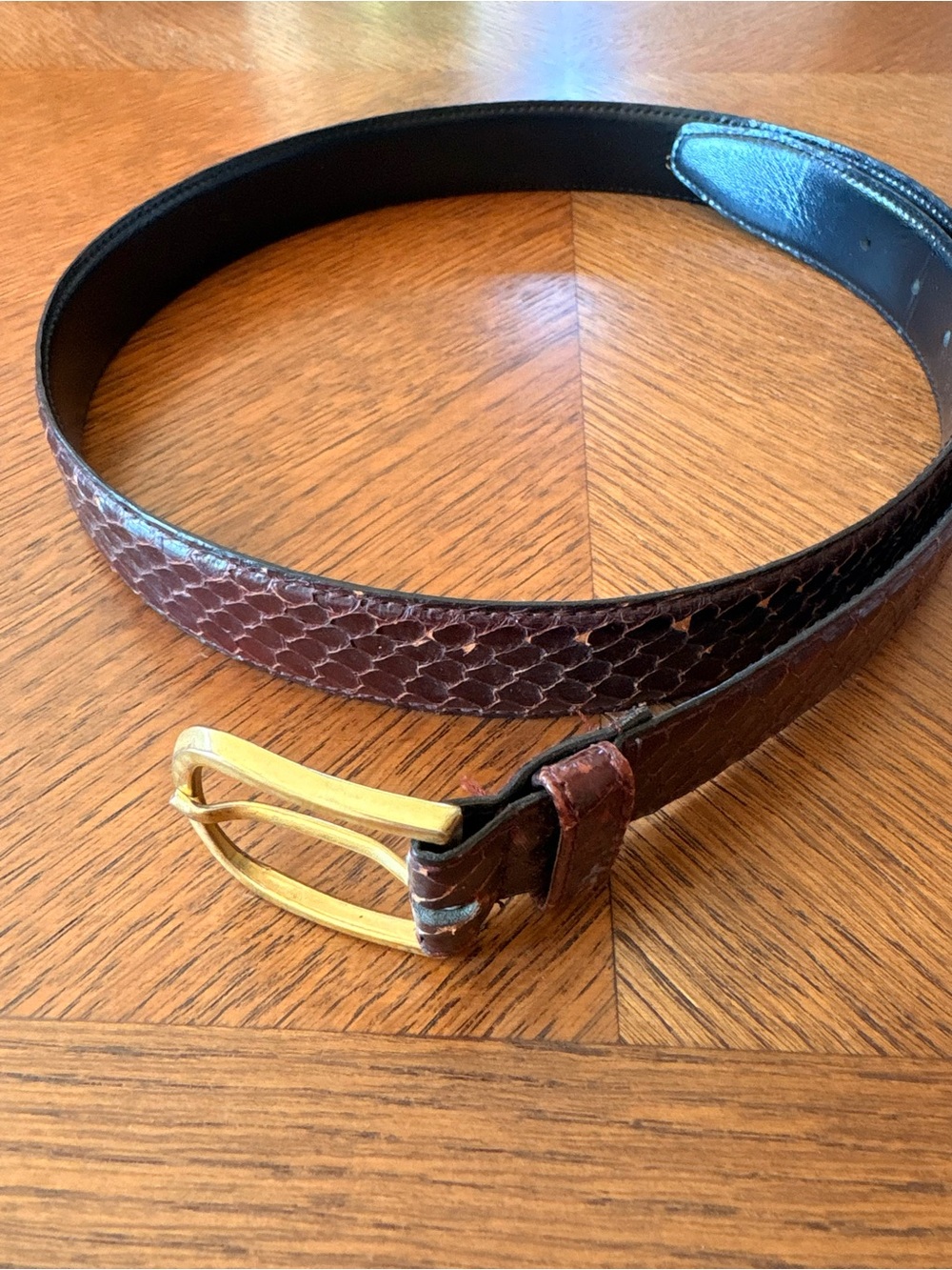 Vintage Mens Genuine Snakeskin Belt Brown 34 36 Exotic Python Leather Taiwan ROC